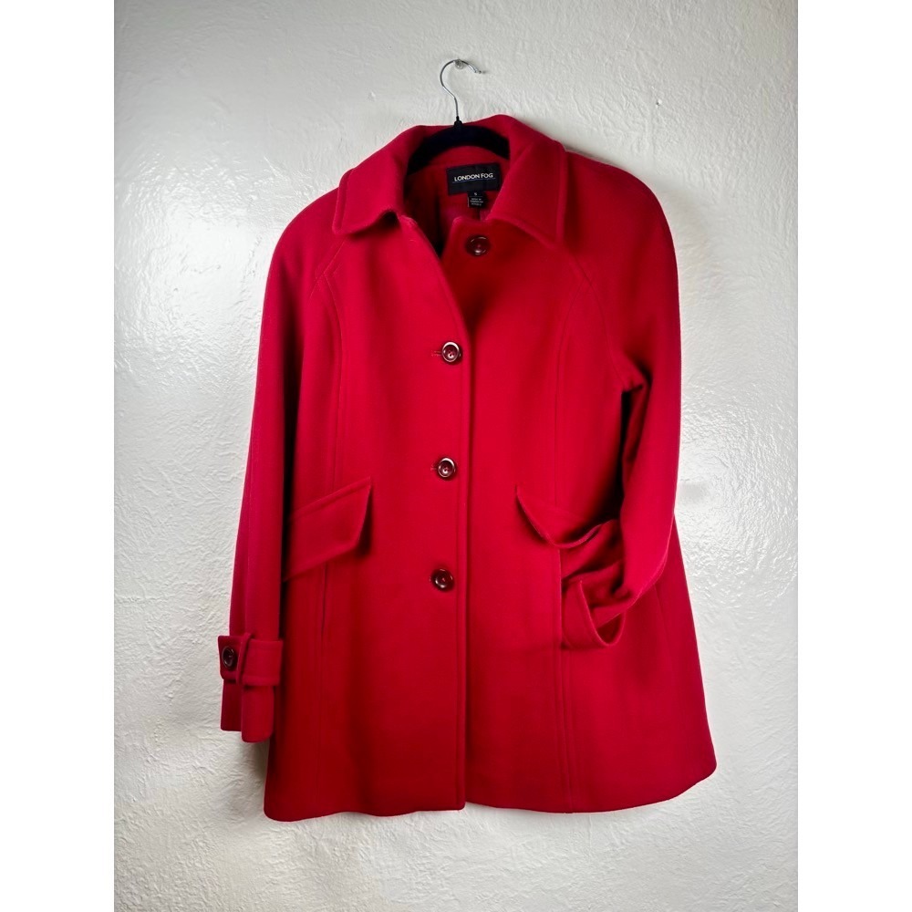 London Fog Womens Red Wool Blend Coat Jacket Sz S Old Money Luxury Preppy